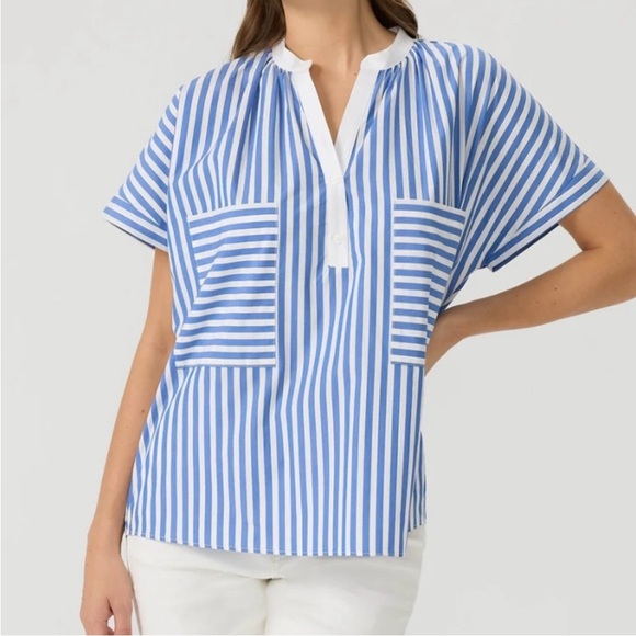 Harshman top RANA POPOVER SHIRT Blouse Top Indigo Blue Stripe Boho Oversized - Picture 1 of 5